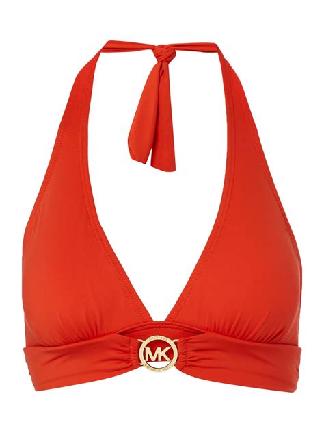 michael michael kors high neck striped strappy back bikini top|Printed Halter Bikini Top .